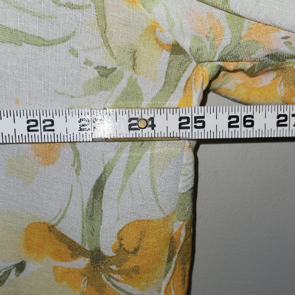 C By One, Floral Yellow and Green, Tie Front 3/4 Sleeve Blouse. SKU C05 - Picture 6 of 9
